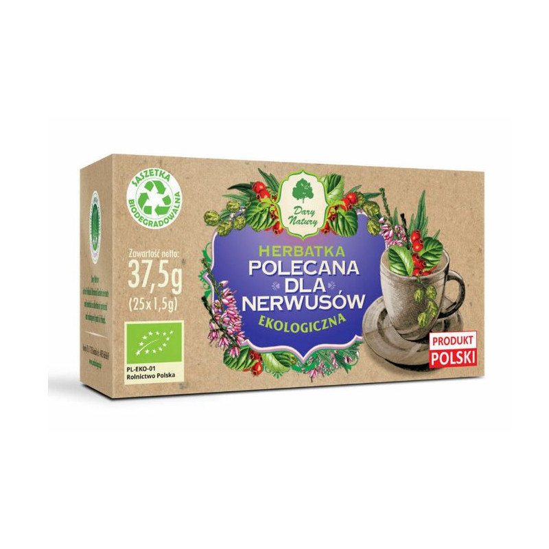 POLECANA DLA NERWUSÓW herbatka EKO mieszanka ziół 25 saszetek DARY NATURY