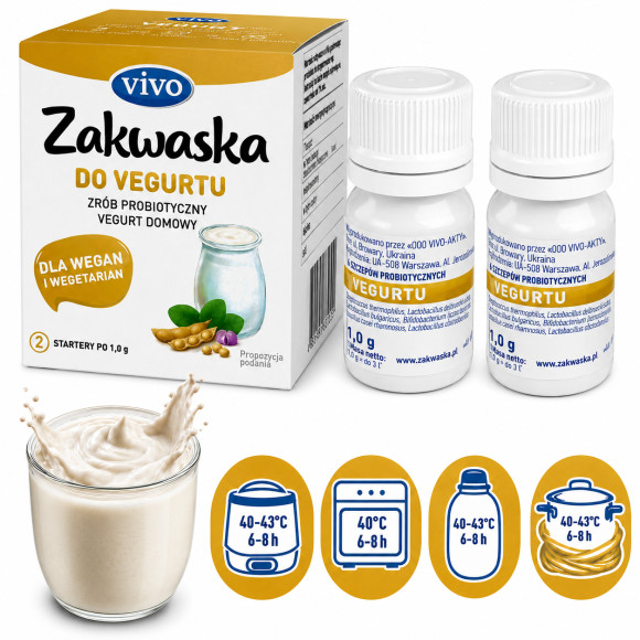 Jogurt domowy VIVO ZAKWASKA VEGURT wegański JOGURT kultury bakterii 2fiolki