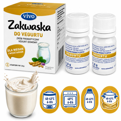 Jogurt domowy VIVO ZAKWASKA VEGURT wegański JOGURT kultury bakterii 2fiolki