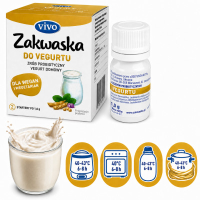Jogurt domowy VIVO ZAKWASKA VEGURT wegański JOGURT kultury bakterii 1fiolka