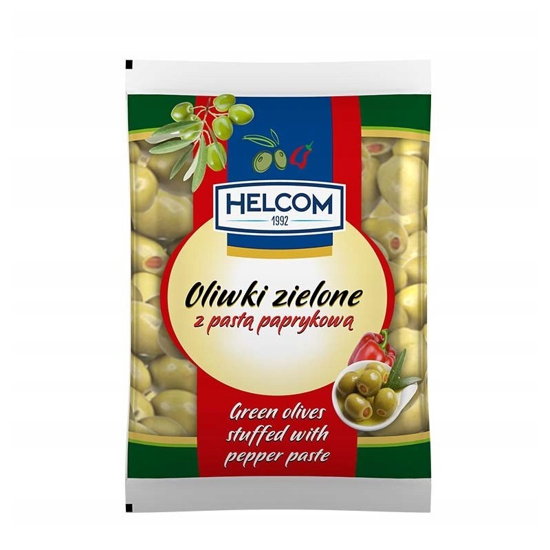 Helcom OLIWKI ZIELONE z pastą PAPRYKOWĄ 195g po odsączeniu