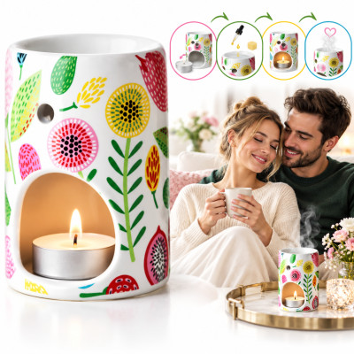 KOMINEK zapachowy CERAMICZNY na olejki woski tea lighty KOLOROWY kwiaty
