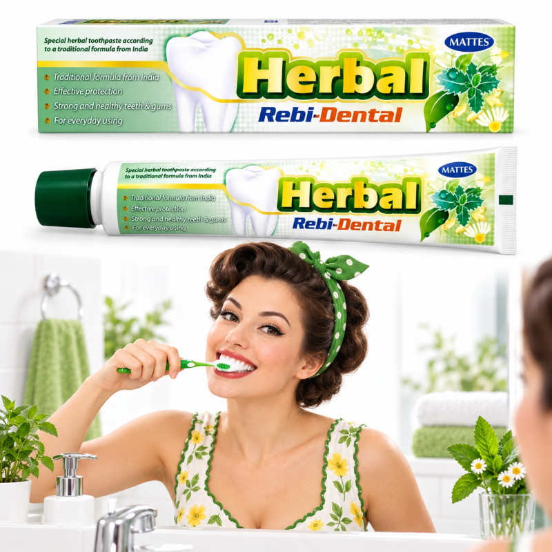 PASTA DO ZĘBÓW REBI-DENTAL HERBAL ZIOŁOWA bez fluoru tubka 100g zielona
