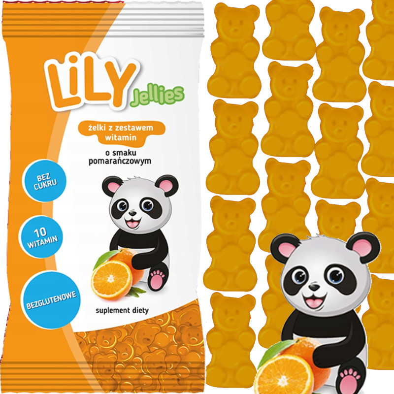 LILY JELLIES ŻELKI BEZ CUKRU WITAMINAMI smak POMARAŃCZA 30g KRÓTKA DATA