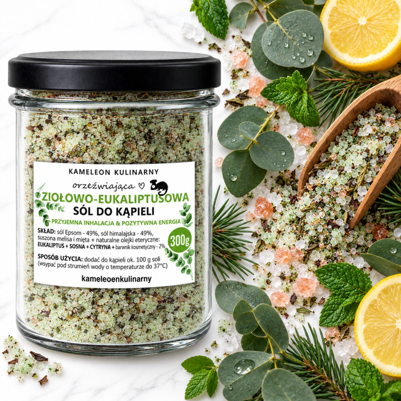 KAMELEON KULINARNY sól do kąpieli ZIOŁOWO-EUKALIPTUSOWA 300g (słoik)