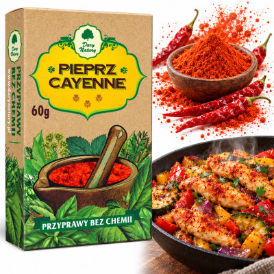 PIEPRZ CAYENNE 100% ostry mielony przyprawa bez chemii 60g DARY NATURY