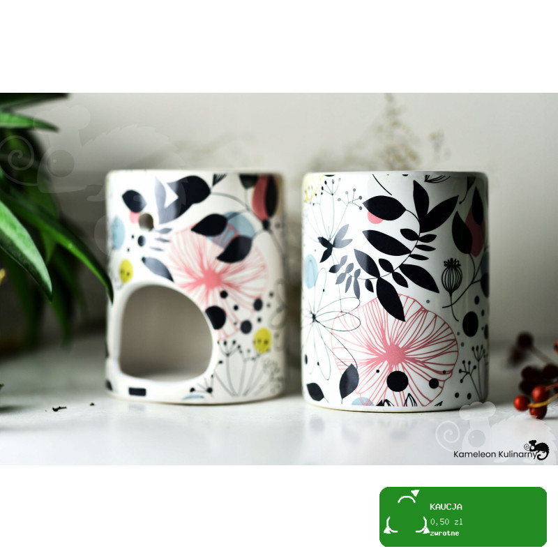 KOMINEK zapachowy CERAMICZNY na olejki woski KOLOROWE KWIATY z granatem