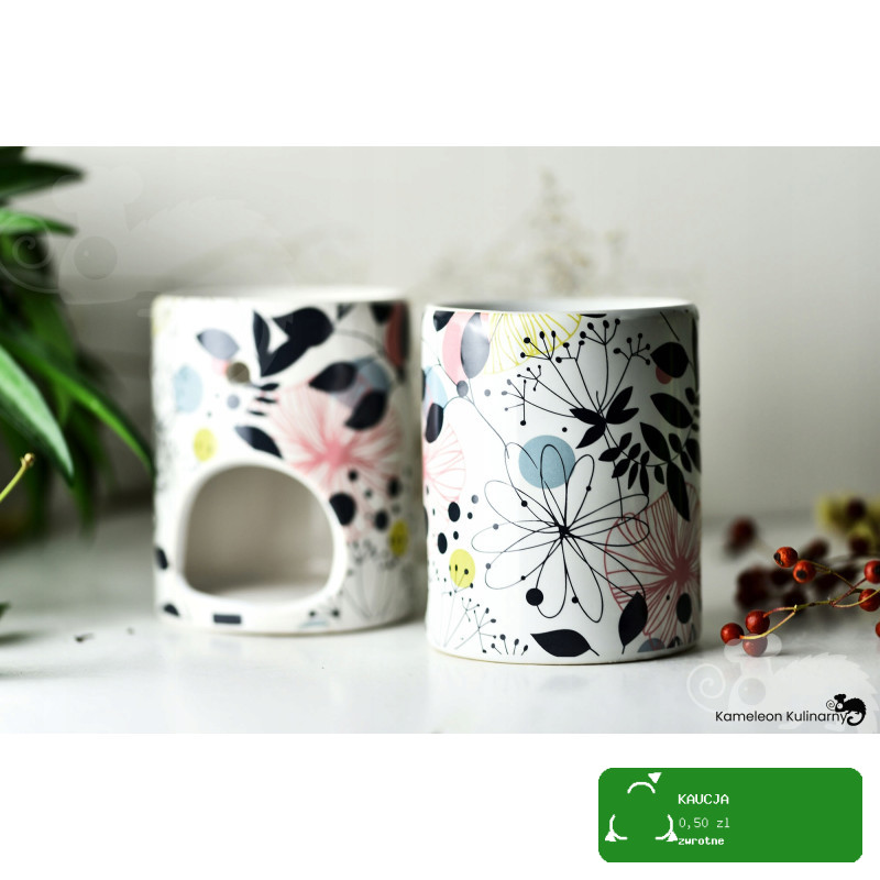 KOMINEK zapachowy CERAMICZNY na olejki woski KOLOROWE KWIATY z granatem