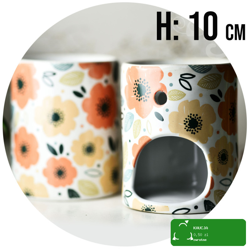 KOMINEK zapachowy CERAMICZNY na olejki woski tea lighty KOLOROWY w kwiaty