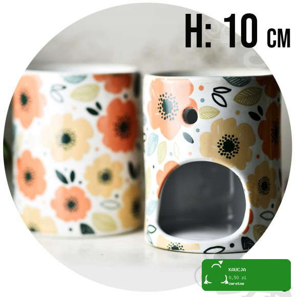 KOMINEK zapachowy CERAMICZNY na olejki woski tea lighty KOLOROWY w kwiaty
