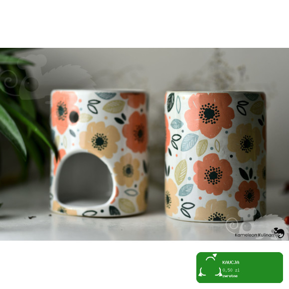 KOMINEK zapachowy CERAMICZNY na olejki woski tea lighty KOLOROWY w kwiaty