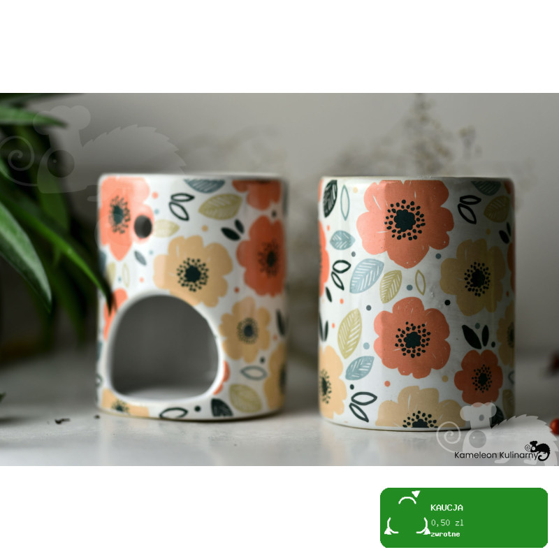 KOMINEK zapachowy CERAMICZNY na olejki woski tea lighty KOLOROWY w kwiaty
