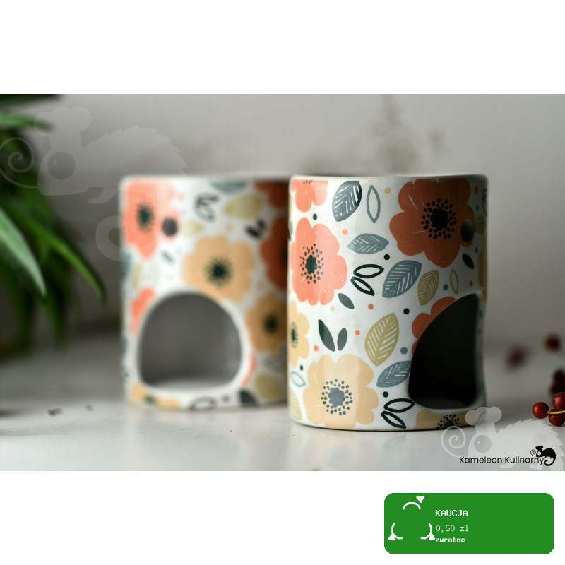 KOMINEK zapachowy CERAMICZNY na olejki woski tea lighty KOLOROWY w kwiaty