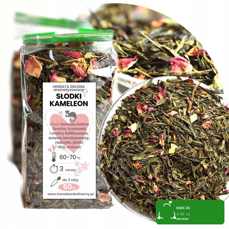 ZESTAW PREZENTOWY DUŻY zielona herbata AROMATYZOWANA 10x50 500g + zaparzacz