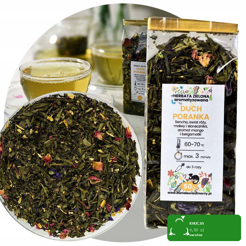 ZESTAW PREZENTOWY DUŻY zielona herbata AROMATYZOWANA 10x50 500g + zaparzacz