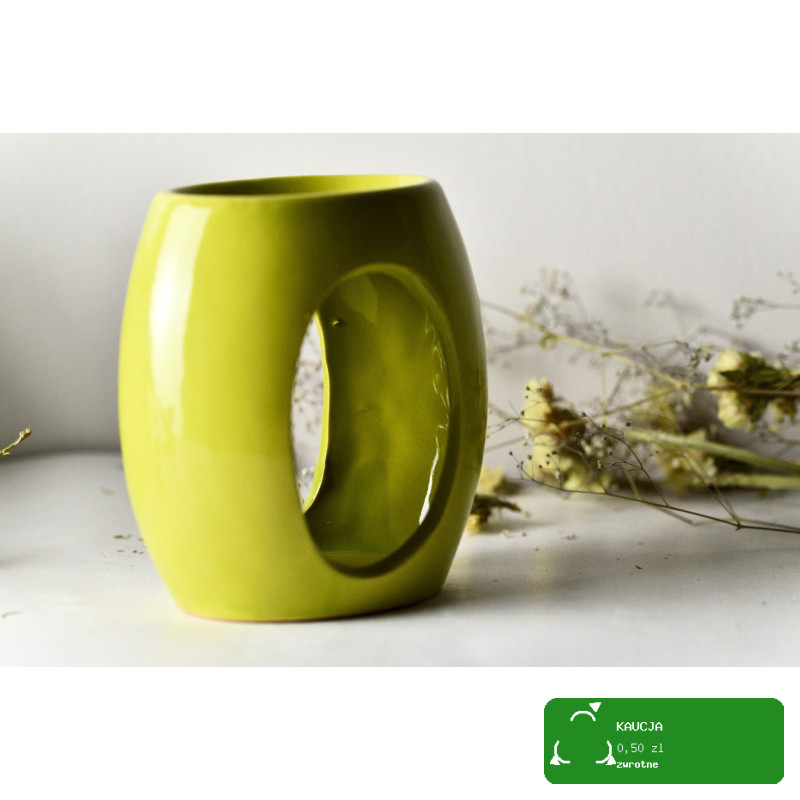 KOMINEK zapachowy DUŻY CERAMICZNY OWALNY OBŁY na olejki woski SELEDYNOWY
