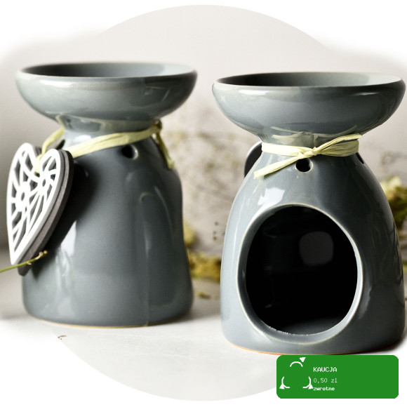 KOMINEK CERAMICZNY olejki eteryczne zapachowe woski PRZYWIESZKA SERCE szary