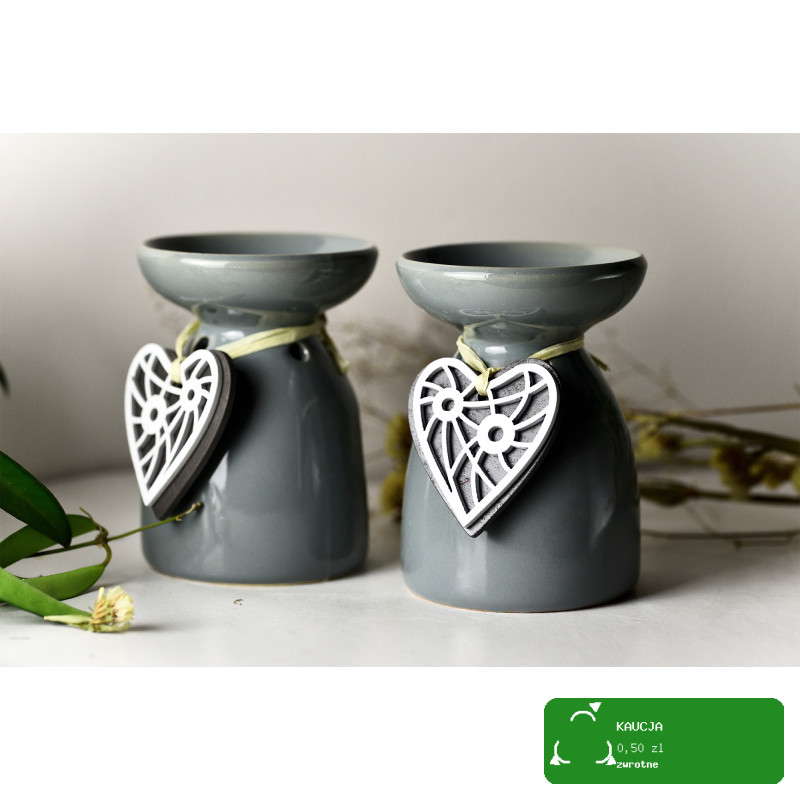 KOMINEK CERAMICZNY olejki eteryczne zapachowe woski PRZYWIESZKA SERCE szary