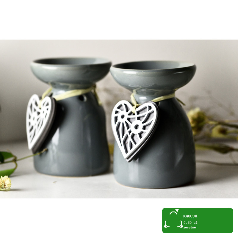 KOMINEK CERAMICZNY olejki eteryczne zapachowe woski PRZYWIESZKA SERCE szary