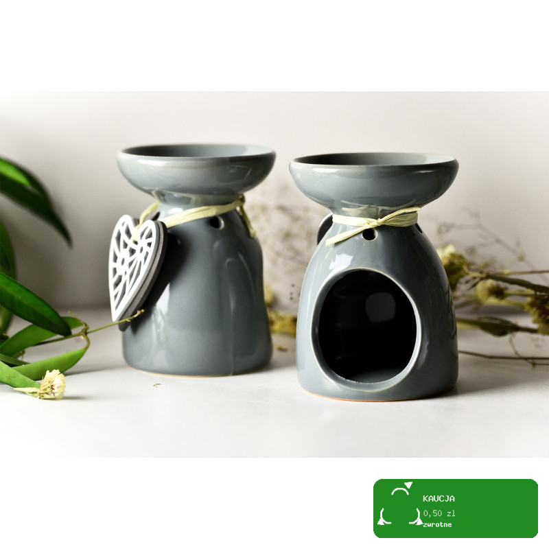 KOMINEK CERAMICZNY olejki eteryczne zapachowe woski PRZYWIESZKA SERCE szary