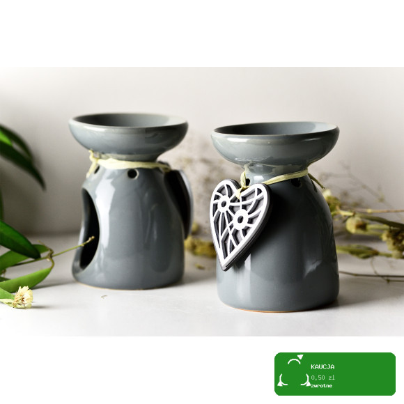 KOMINEK CERAMICZNY olejki eteryczne zapachowe woski PRZYWIESZKA SERCE szary