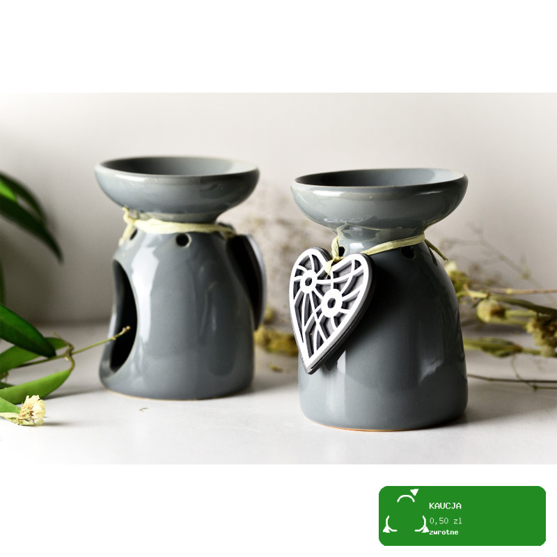 KOMINEK CERAMICZNY olejki eteryczne zapachowe woski PRZYWIESZKA SERCE szary