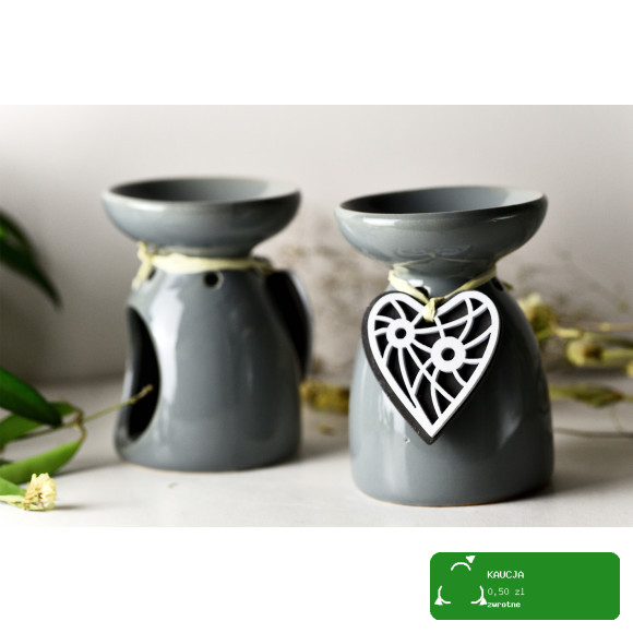 KOMINEK CERAMICZNY olejki eteryczne zapachowe woski PRZYWIESZKA SERCE szary