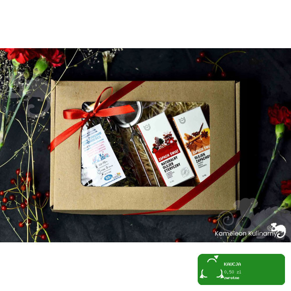 ZESTAW PREZENTOWY herbata + 2 olejki + zaparzacz
