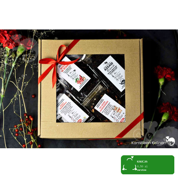 ZESTAW PREZENTOWY 4 herbaty CZARNE 200g +zaparzacz