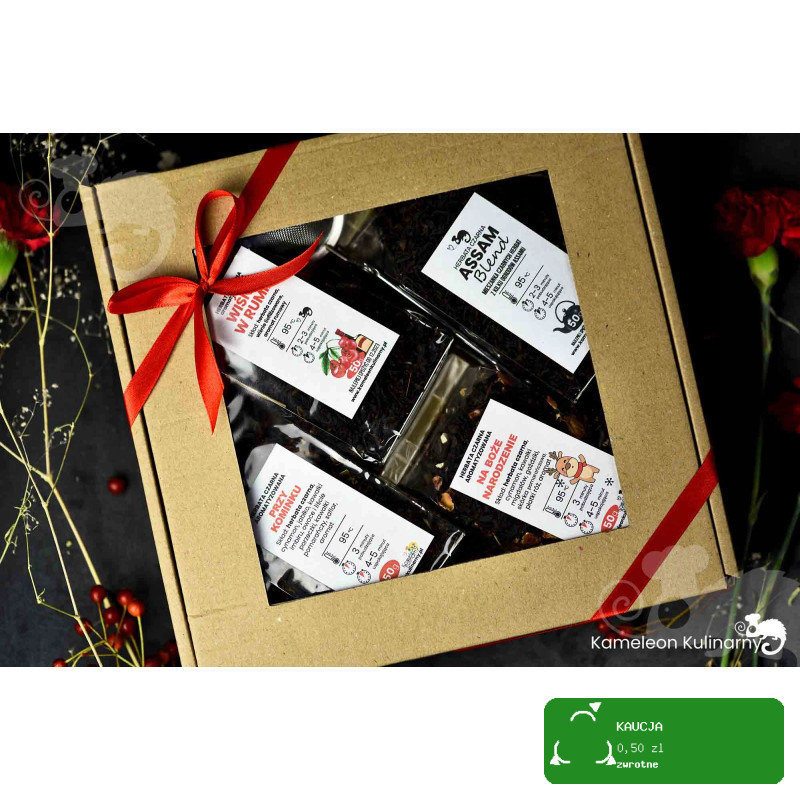 ZESTAW PREZENTOWY 4 herbaty CZARNE 200g +zaparzacz