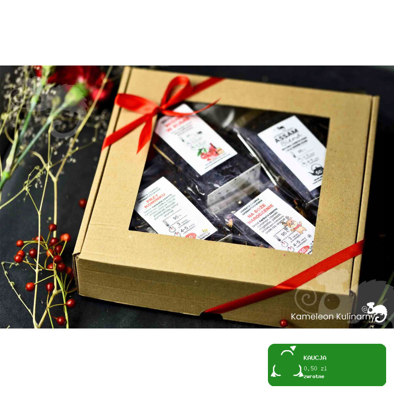 ZESTAW PREZENTOWY 4 herbaty CZARNE 200g +zaparzacz