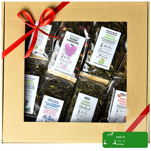 ZESTAW PREZENTOWY DUŻY 7 herbat 350g + zaparzacz