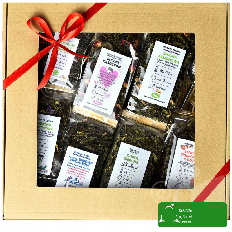 ZESTAW PREZENTOWY DUŻY 7 herbat 350g + zaparzacz
