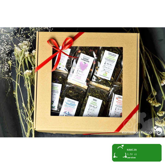 ZESTAW PREZENTOWY DUŻY 7 herbat 350g + zaparzacz
