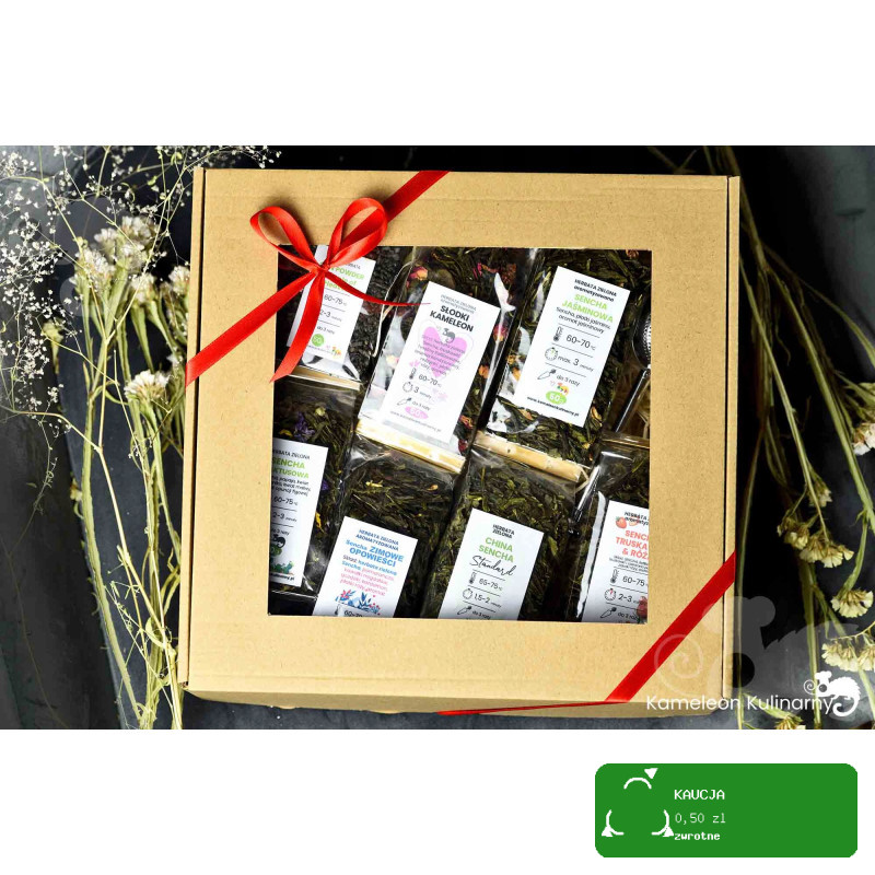 ZESTAW PREZENTOWY DUŻY 7 herbat 350g + zaparzacz
