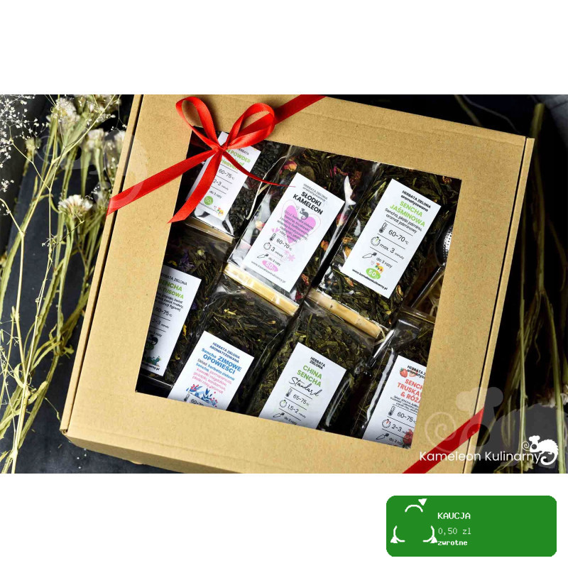 ZESTAW PREZENTOWY DUŻY 7 herbat 350g + zaparzacz