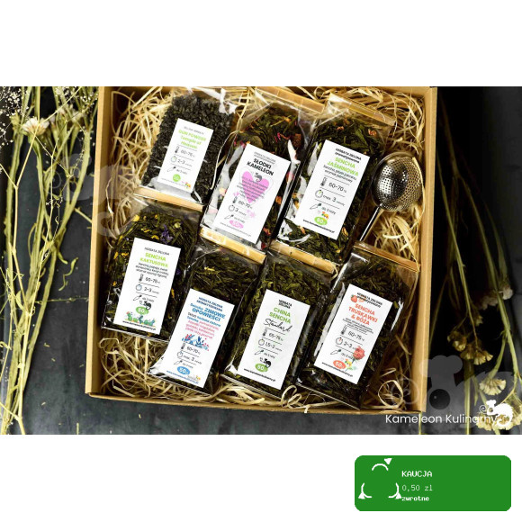ZESTAW PREZENTOWY DUŻY 7 herbat 350g + zaparzacz