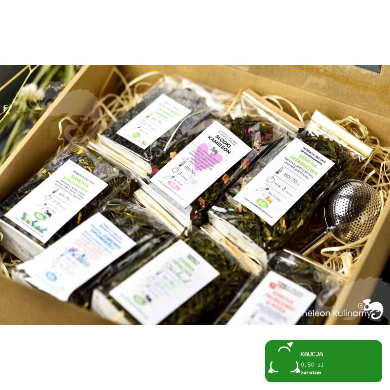 ZESTAW PREZENTOWY DUŻY 7 herbat 350g + zaparzacz