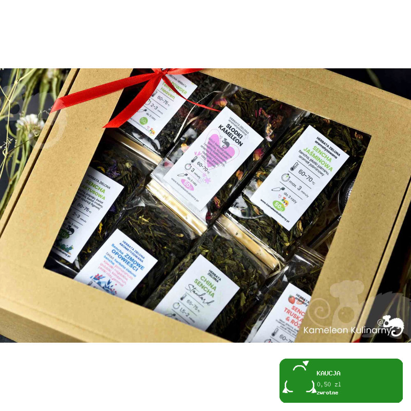 ZESTAW PREZENTOWY DUŻY 7 herbat 350g + zaparzacz