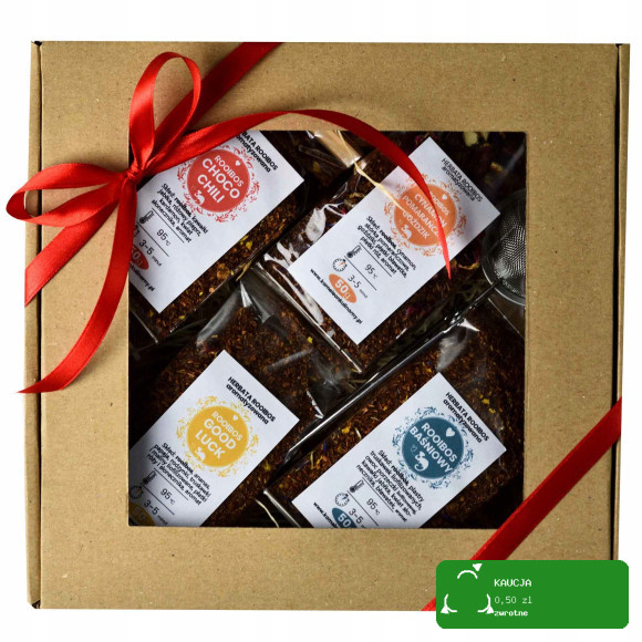 KAMELEON KULINARNY ZESTAW PREZENTOWY 4 herbaty ROOIBOS i zaparzacz NR 3