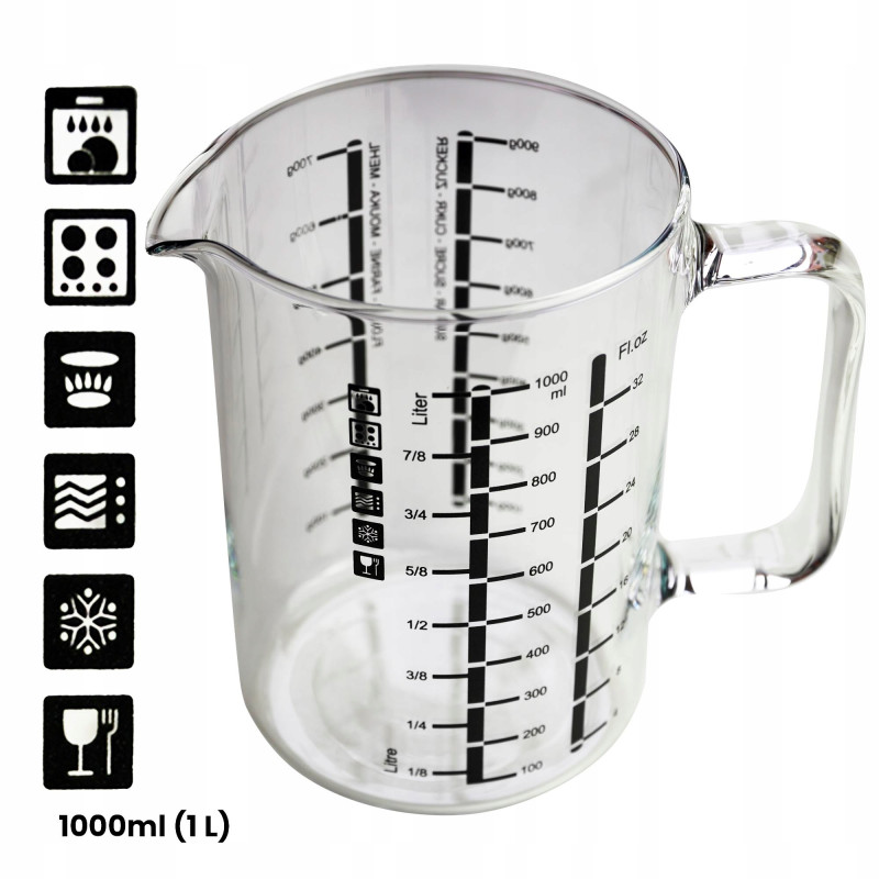 DZBANEK SZKLANY do gotowania mierzenia MIARKA 1L 1000ML szkło