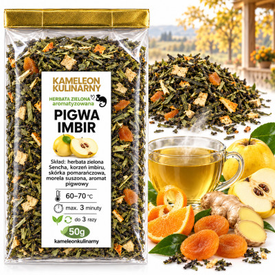 KAMELEON KULINARNY HERBATA zielona Sencha PIGWA I IMBIR z morelą 50g