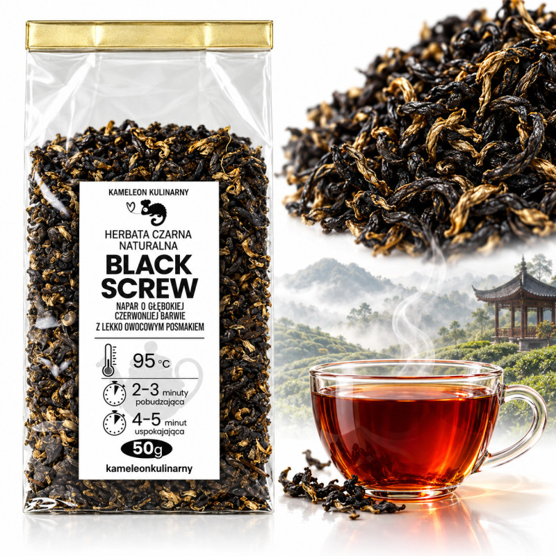 KAMELEON KULINARNY HERBATA CZARNA Premium naturalna BLACK SCREW wyjątkowa bardzo dobra 50g
