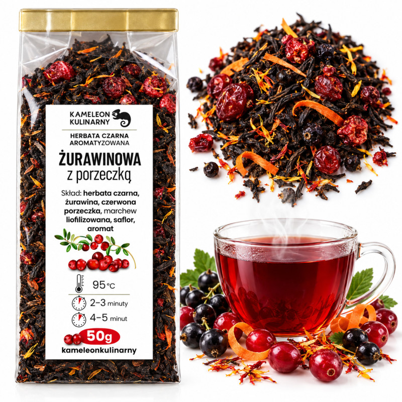 KAMELEON KULINARNY HERBATA czarna ŻURAWINOWA Z PORZECZKĄ 50g