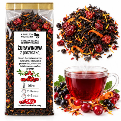 KAMELEON KULINARNY HERBATA czarna ŻURAWINOWA Z PORZECZKĄ 50g