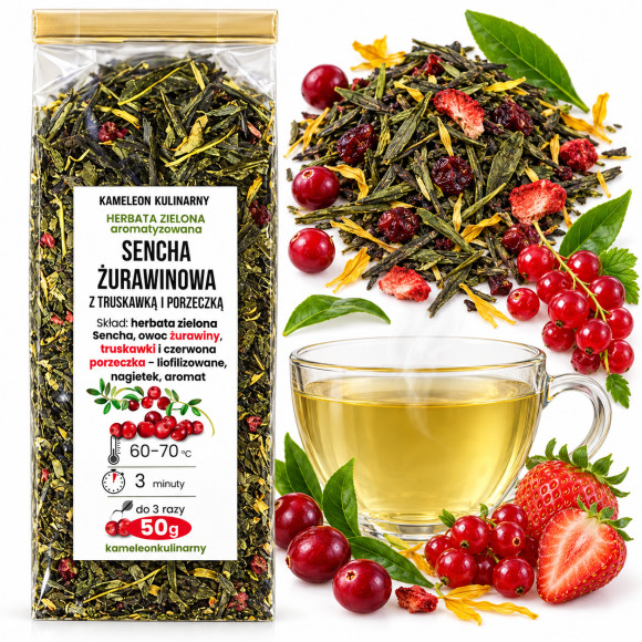 KAMELEON KULINARNY HERBATA zielona Sencha ŻURAWINOWA z truskawką 50g