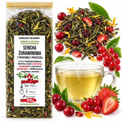 KAMELEON KULINARNY HERBATA zielona Sencha ŻURAWINOWA z truskawką 50g
