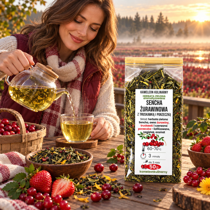 KAMELEON KULINARNY HERBATA zielona Sencha ŻURAWINOWA z truskawką 50g
