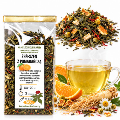 KAMELEON KULINARNY HERBATA zielona Sencha ŻEŃ-SZEŃ z POMARAŃCZĄ 50g