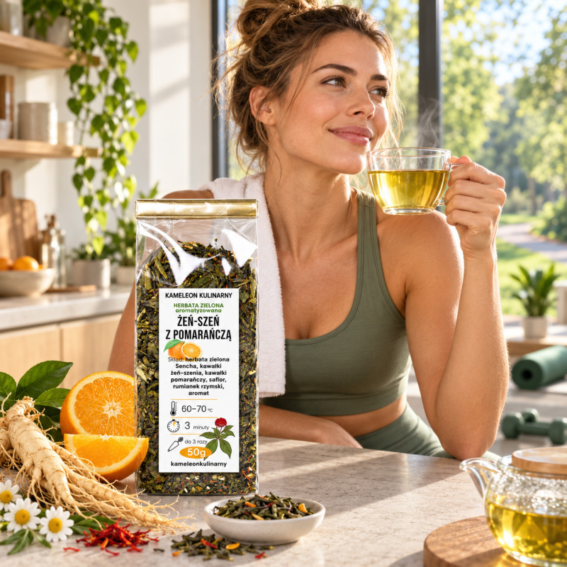 KAMELEON KULINARNY HERBATA zielona Sencha ŻEŃ-SZEŃ z POMARAŃCZĄ 50g